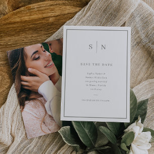 Minimal und Chic   Weiß und Weiß grün mit Foto Save The Date