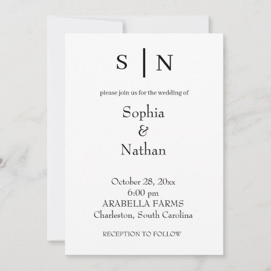 Minimal und Chic | Weiße Hochzeit Einladung (Vorderseite)