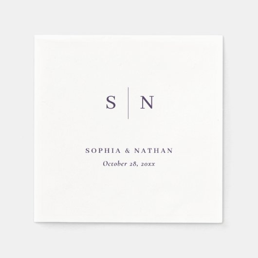 Minimal und Chic | Weiße und Lila Hochzeit Serviette (Vorderseite)