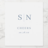 Minimal und Chic | White and Blue Monogram Cheers Weinetikett (Einzelnes Label)