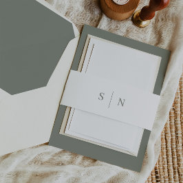 Minimal und Chic | White and Sage Green Monogram Einladungsbanderole