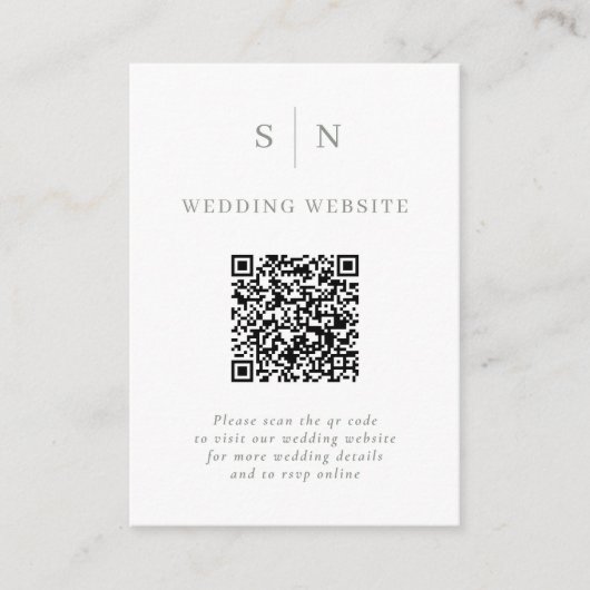 Minimal und Chic | White and Sage QR Code Wedding Begleitkarte (Vorderseite)