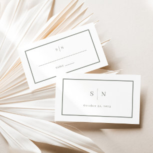 Minimal und Chic White and Sage Wedding Flat Platzkarte