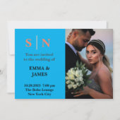 Minimal und ChicDusty Blue Zwei-Foto Hochzeit als Dankeskarte (Vorderseite)