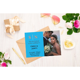 Minimal und ChicDusty Blue Zwei-Foto Hochzeit als Dankeskarte