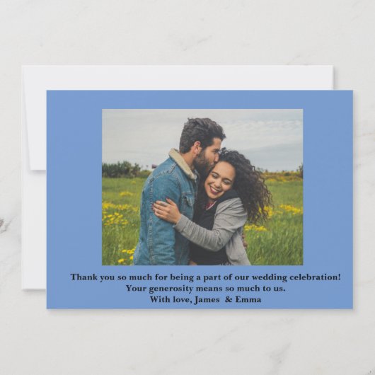 Minimal und ChicDusty Blue Zwei-Foto Hochzeit Dankeskarte (Rückseite)