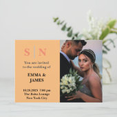 Minimal und ChicDusty Blue Zwei-Foto Hochzeit Einladung (Stehend Vorderseite)