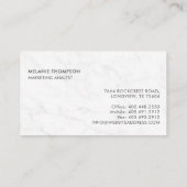 Minimal und modern weißer Marmor Silbernadelplatte Visitenkarte (Rückseite)