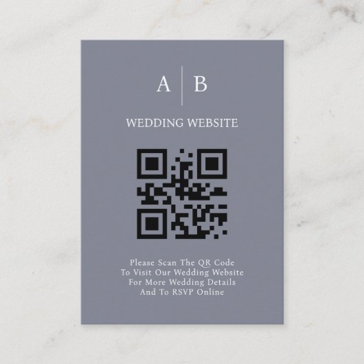 Minimal und schick, Blue Gray QR Code Hochzeit Begleitkarte (Vorderseite)