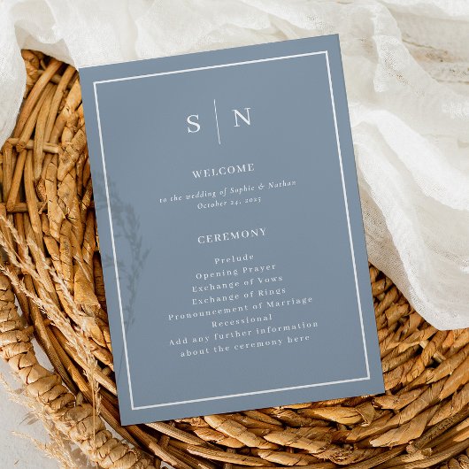 Minimal und schick Dusty Blue mit Grenz-Hochzeit Programm