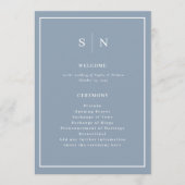 Minimal und schick Dusty Blue mit Grenz-Hochzeit Programm (Vorderseite)