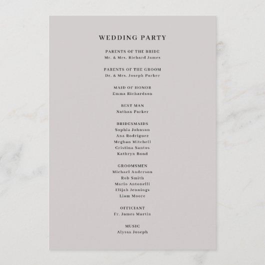 Minimal und schick grau mit schwarzer Grenze Hochz Programm (Rückseite)