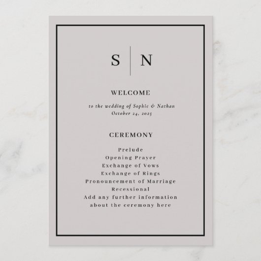 Minimal und schick grau mit schwarzer Grenze Hochz Programm (Vorderseite)