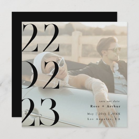 Minimal und schick, schwarz und weiß Save the Date (Vorne/Hinten)