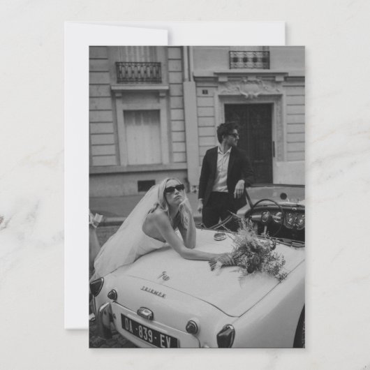 Minimal und schick, schwarz und weiß Save the Date Einladung (Rückseite)