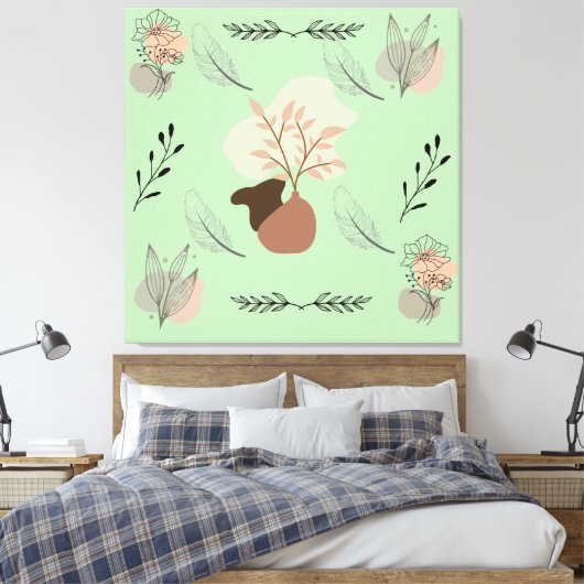 Minimal vase, feathers and floral boho art- leinwanddruck (Insitu (Schlafzimmer))