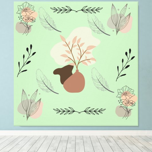 Minimal vase, feathers and floral boho art- leinwanddruck (Insitu (Holzboden))