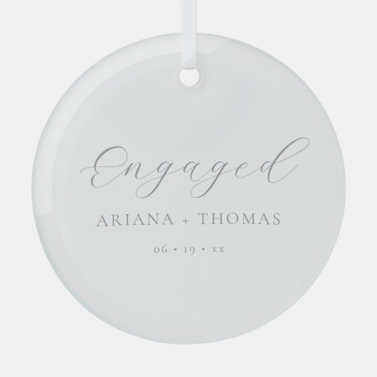 Minimal Verlobte Elegante Script Simple Paares Ornament Aus Glas (Vorderseite)
