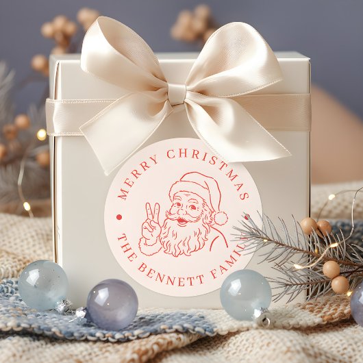 Minimal Vintag Santa Merry Weihnachten Runder Aufkleber