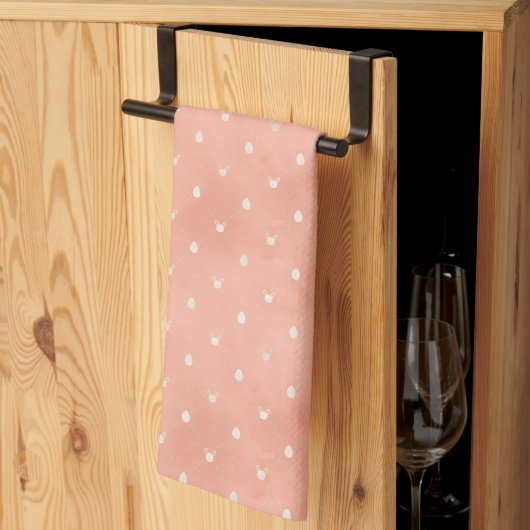 Minimal Vintage Bunny Eggs Pastel Peach Oaster Geschirrtuch (Drittel gefaltet)