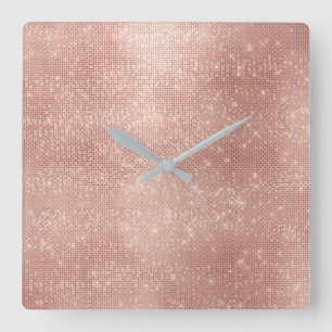 Minimal Vip Sequin Grill Rose Gold Blush Pink Quadratische Wanduhr