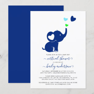 Minimal Virtual Baby Dusche Blue Boy Elephant Einladung