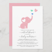 Minimal Virtual Baby Dusche Pink Girl Elephant Einladung (Vorne/Hinten)