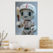 Minimal Voxel Athlete in White Uniform – Baseball Poster (Küche)