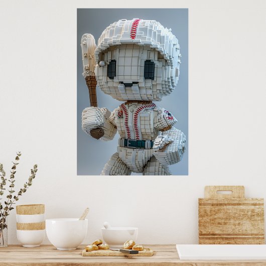 Minimal Voxel Athlete in White Uniform – Baseball Poster (Küche)