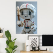 Minimal Voxel Athlete in White Uniform – Baseball Poster (Heimbüro)