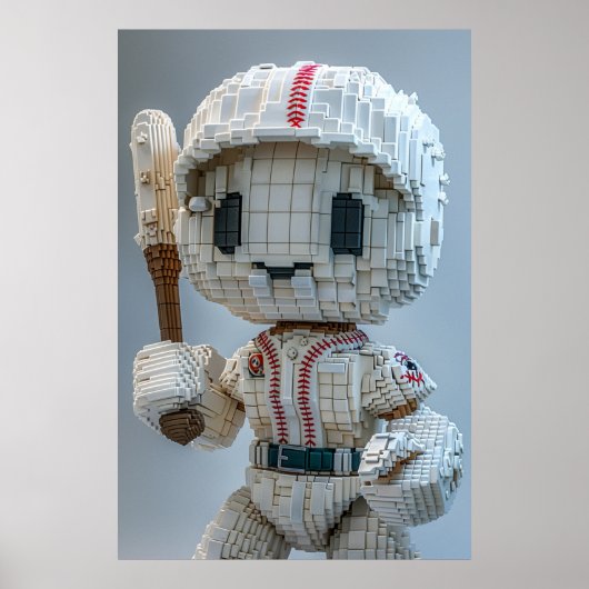 Minimal Voxel Athlete in White Uniform – Baseball Poster (Vorne)