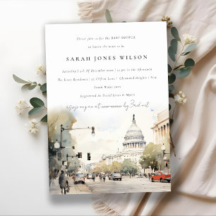 Minimal Washington DC, USA Watercolor Baby Shower Einladung
