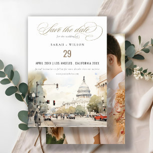 Minimal Washington DC USA Watercolor Foto Wedding Save The Date