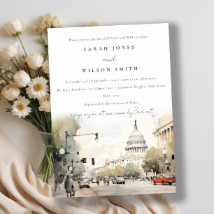 Minimal Washington DC Watercolor Paare Dusche Einladung