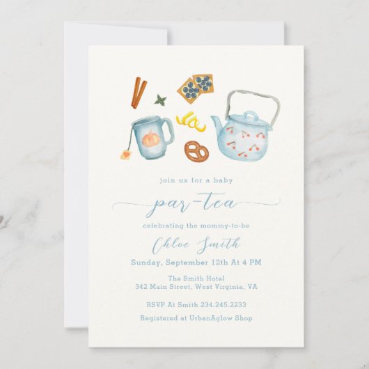 Minimal Wasserfarbe Par-Tea Babydusche Einladung (Vorderseite)
