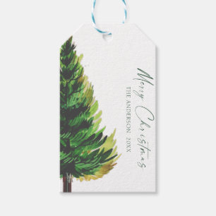 Minimal Wasserfarbe Pine Tree Weihnachtsgrüße Geschenkanhänger