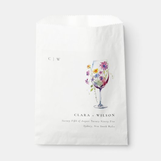 Minimal Wasserfarben Blumenwein Hochzeit Geschenktütchen (Vorderseite)