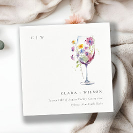 Minimal Wasserfarben Blumenwein Hochzeit Serviette