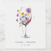 Minimal Wasserfarben Blumenwein Hochzeit Weinetikett (Einzelnes Label)