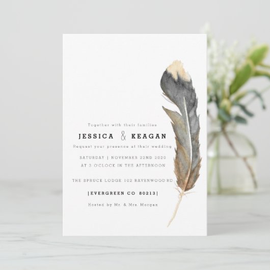 Minimal Wasserfarben Federn Probe Abendessen einla Einladung (Stehend Vorderseite)