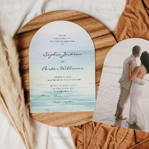 Minimal Watercolor Beach Einladung zur Hochzeit
