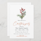 Minimal Watercolor Berry Christmas Party Einladung (Vorne/Hinten)