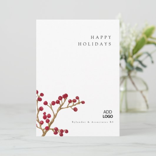 Minimal Watercolor Berry Fir Weihnachten Einladung (Stehend Vorderseite)