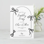 Minimal watercolor black bow arch birthday einladung (Stehend Vorderseite)