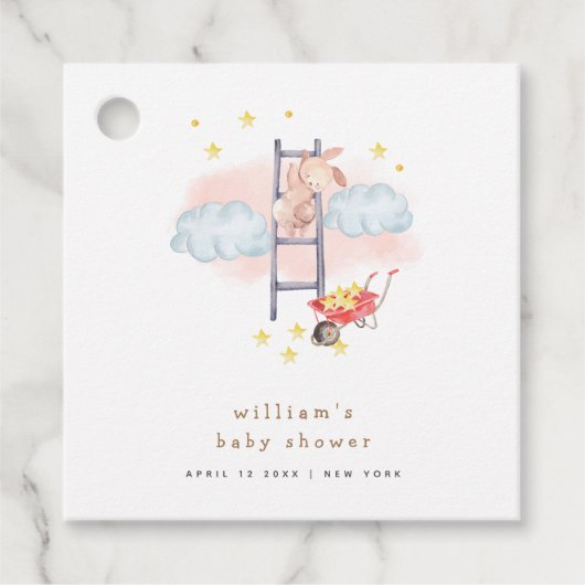 Minimal Watercolor Boho Bunny Stars Babydusche Geschenkanhänger (Vorderseite)