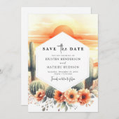 Minimal Watercolor Cactus Wedding Save The Date (Vorne/Hinten)