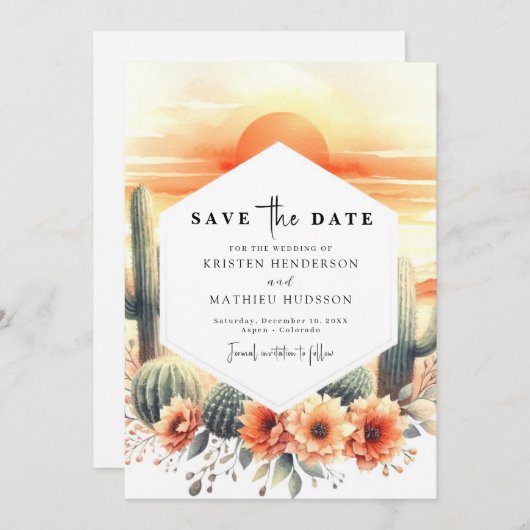 Minimal Watercolor Cactus Wedding Save The Date (Vorne/Hinten)