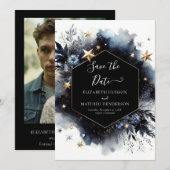 Minimal Watercolor Celestial Wedding Save The Date (Vorne/Hinten)