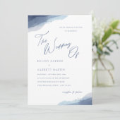 Minimal Watercolor Dusty Blue Calligraphy Wedding Einladung (Stehend Vorderseite)