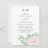 Minimal Watercolor Eukalyptus Blush Pink Wedding Einladung (Vorderseite)